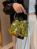 Metal tassel sequin evening bag hand-held crossbody bucket lipstick bag