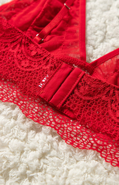 Strappy Lace Bralette High Waist Lace Up Panty Set