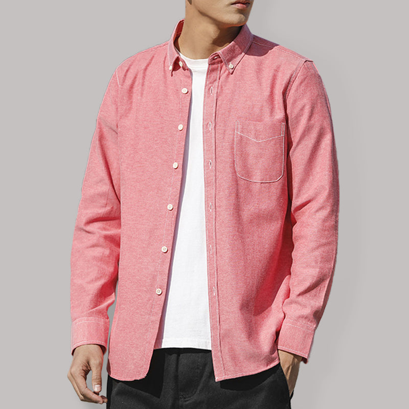 Men's Oxford Long Sleeve Casual Shirt (Red)