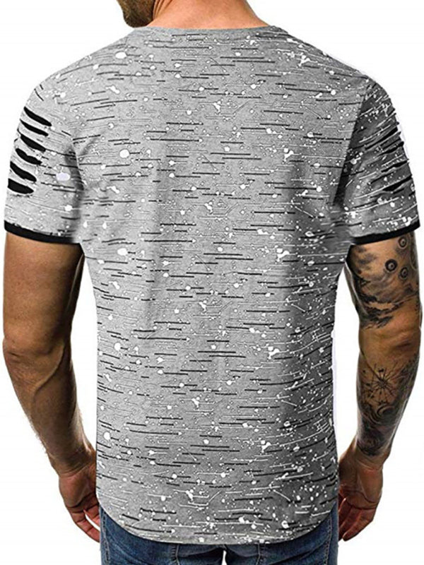Trendy, Flowery, Round-Necked T-Shirts, Street Men'S Wear (Grey)