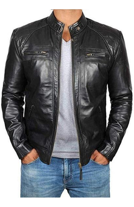 Men's Fashion Classic Leather Jacket (Black)