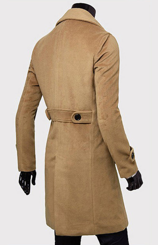 Men's Double Breasted Lengthened Simple Wool Coat (Camel)