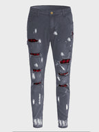 Slight elastic cotton blend knit solid denim jeans with slant pockets