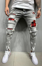 Slight elastic cotton blend knit solid denim jeans with slant pockets