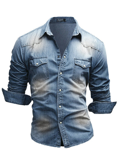 Casual Men's Double Pocket Men's Casual Long Sleeve Denim Shirt Jacket