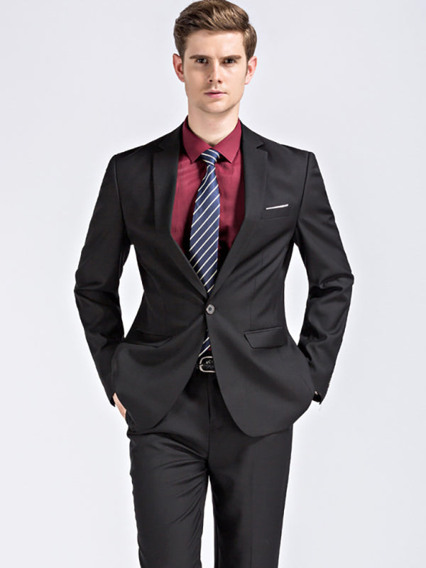 Men's Slim Fit Business Two Piece Suit (Black)