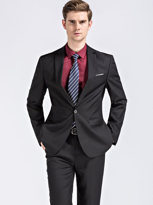 Men's Slim Fit Business Two Piece Suit (Black)