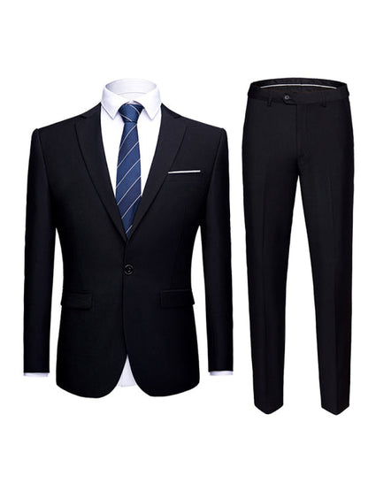 Men's Slim Fit Business Two Piece Suit (Black)