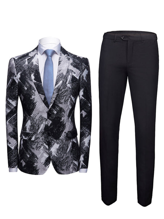 Men's Slim Fit Business Two Piece Suit (Black)