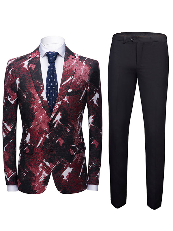 Men's Slim Fit Business Two Piece Suit (Red)