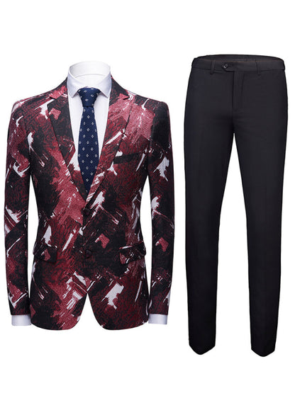 Men's Slim Fit Business Two Piece Suit (Red)