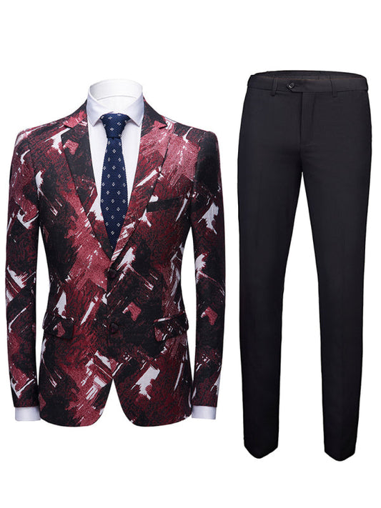 Men's Slim Fit Business Two Piece Suit (Red)