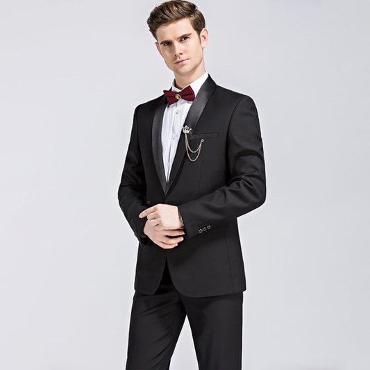 Men's Slim Business Three Piece Suit (Black)
