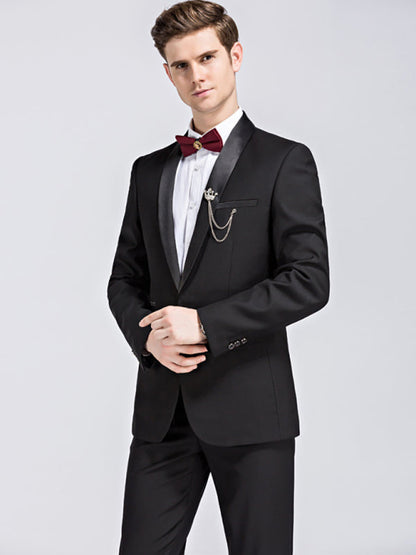 Men's Slim Business Three Piece Suit (Black)