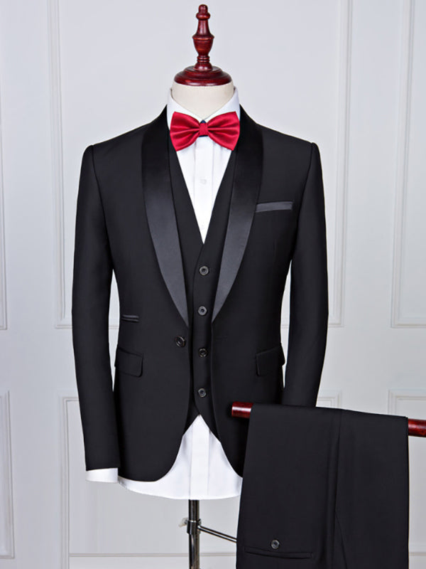 Men's Slim Business Three Piece Suit (Black)