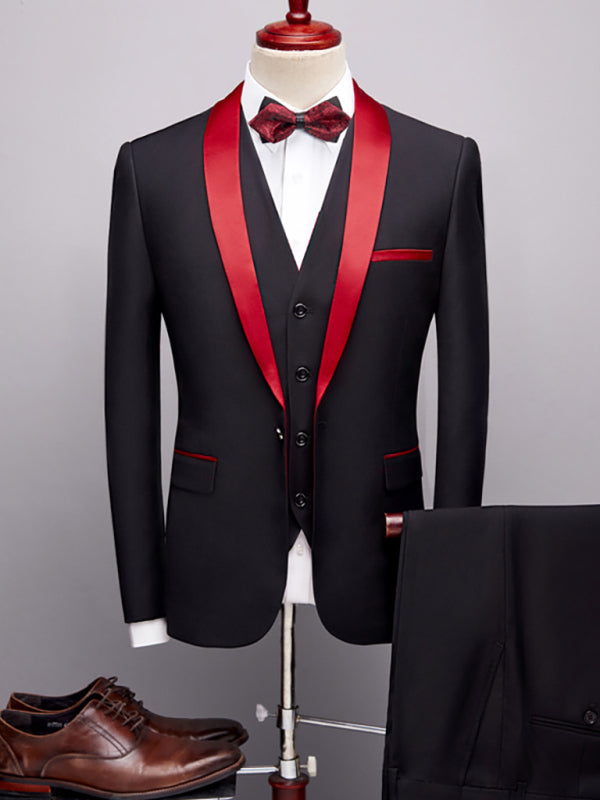 Men's Slim Business Three Piece Suit (Red)