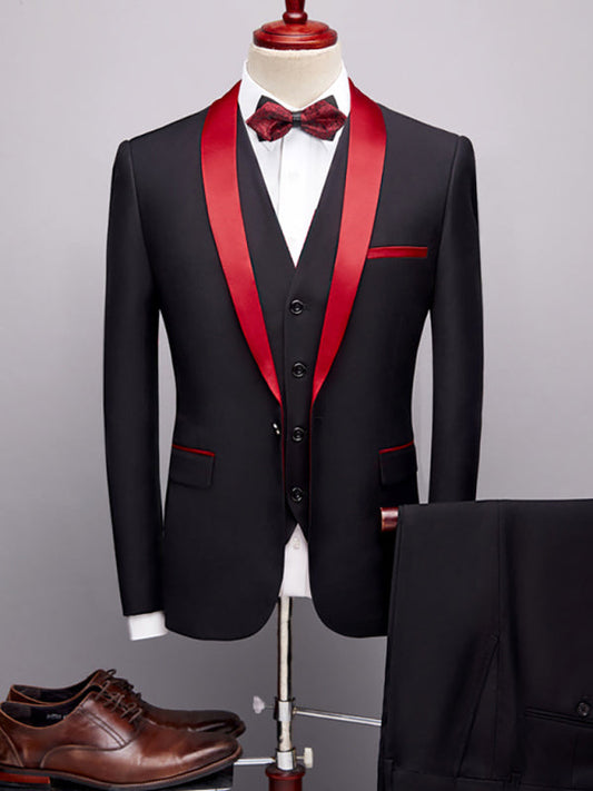 Men's Slim Business Three Piece Suit (Red)