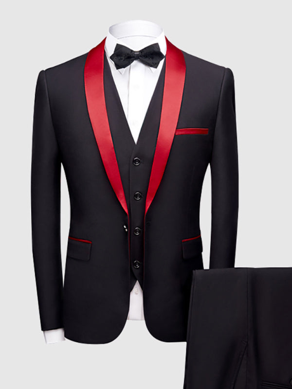 Men's Slim Business Three Piece Suit (Red)