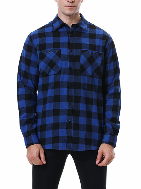 Men's facecloth plaid long-sleeved lapel shirt