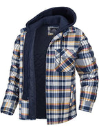 Men casual Thickened Padded Plaid Long Sleeve Loose Hooded Jacket