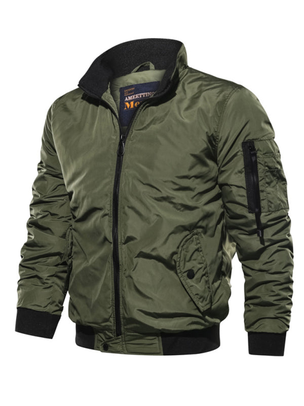 Men's Cotton Jacket Coat Simple Fashion Men's Cotton Clothes (Olive Green)