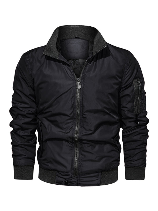 Men's Cotton Jacket Coat Simple Fashion Men's Cotton Clothes (Black)
