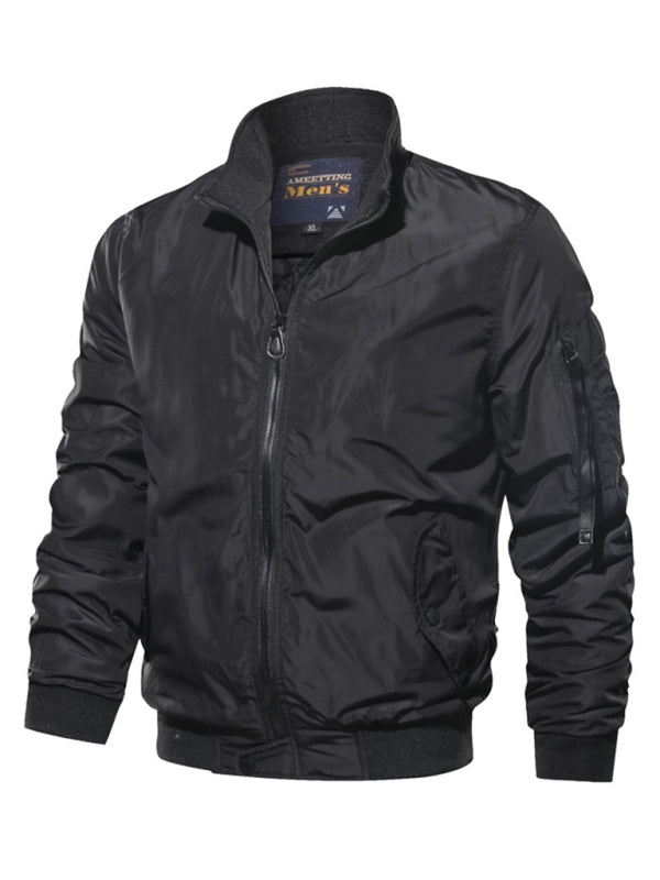 Men's Cotton Jacket Coat Simple Fashion Men's Cotton Clothes (Black)