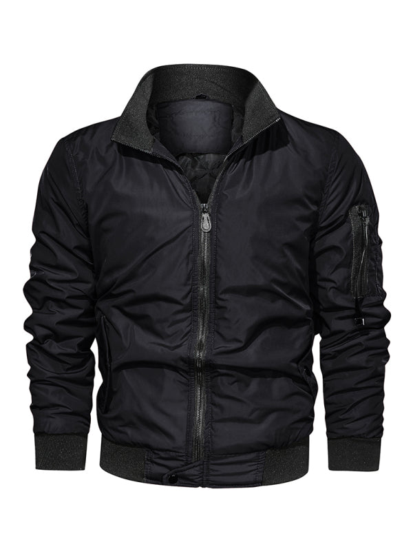 Men's Cotton Jacket Coat Simple Fashion Men's Cotton Clothes (Black)