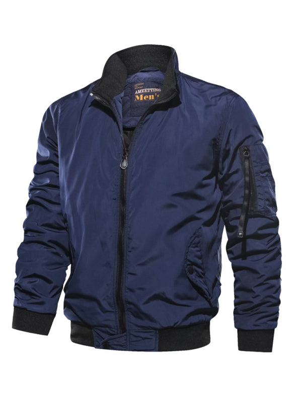 Men's Cotton Jacket Coat Simple Fashion Men's Cotton Clothes (Royal Blue)