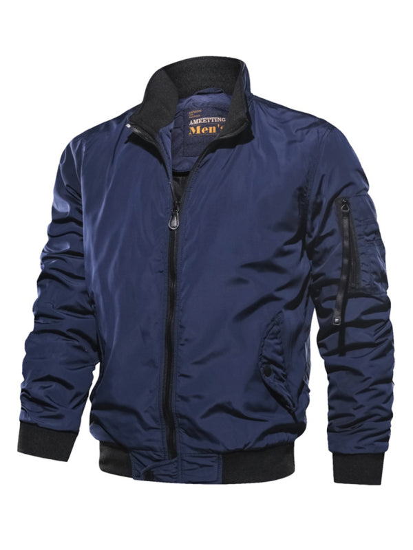 Men's Cotton Jacket Coat Simple Fashion Men's Cotton Clothes (Royal Blue)