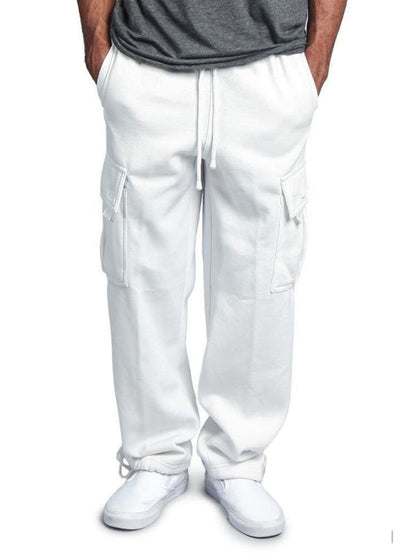 Men's Solid color elastic waist multi-pocket loose fit cargo pants