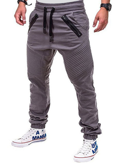 Men's Contrasting color zipped loose-fitting casual pants