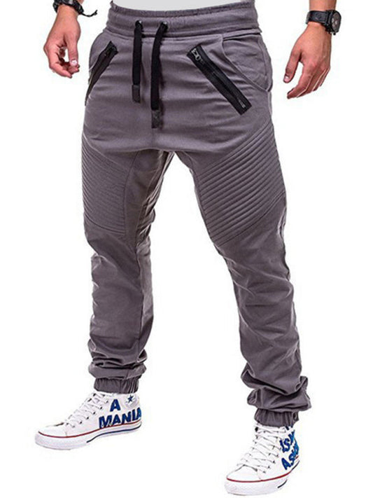 Men's Contrasting color zipped loose-fitting casual pants (Grey)
