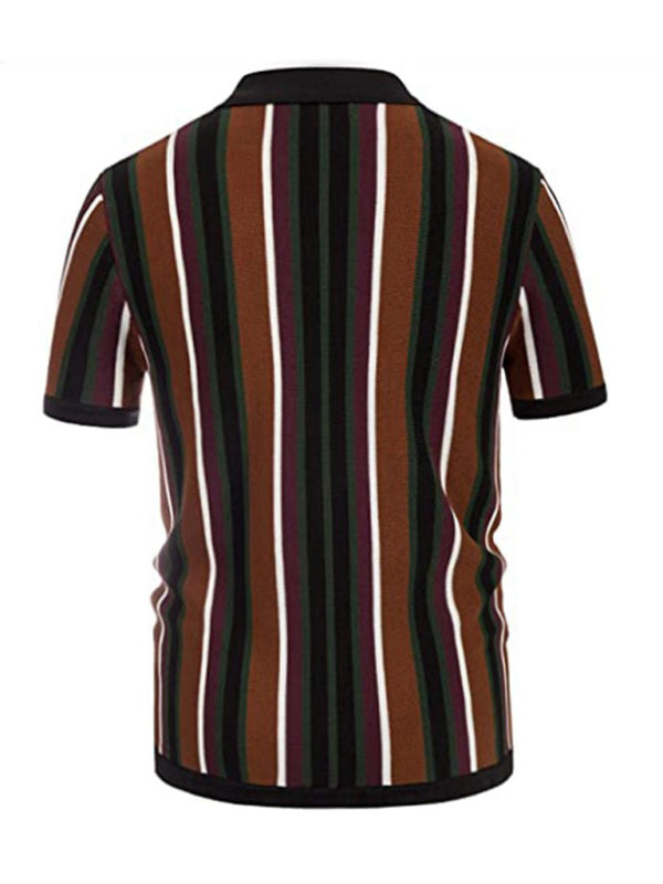 Men's single Breasted Color Contrast Stripe Short Sleeve Shirt