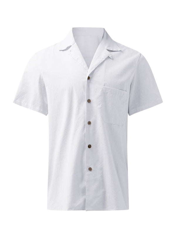 Men's Woven Linen Loose Lapel Shirt (White)