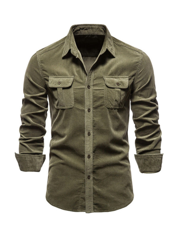 Men's corduroy slim-fit casual long-sleeve shirt