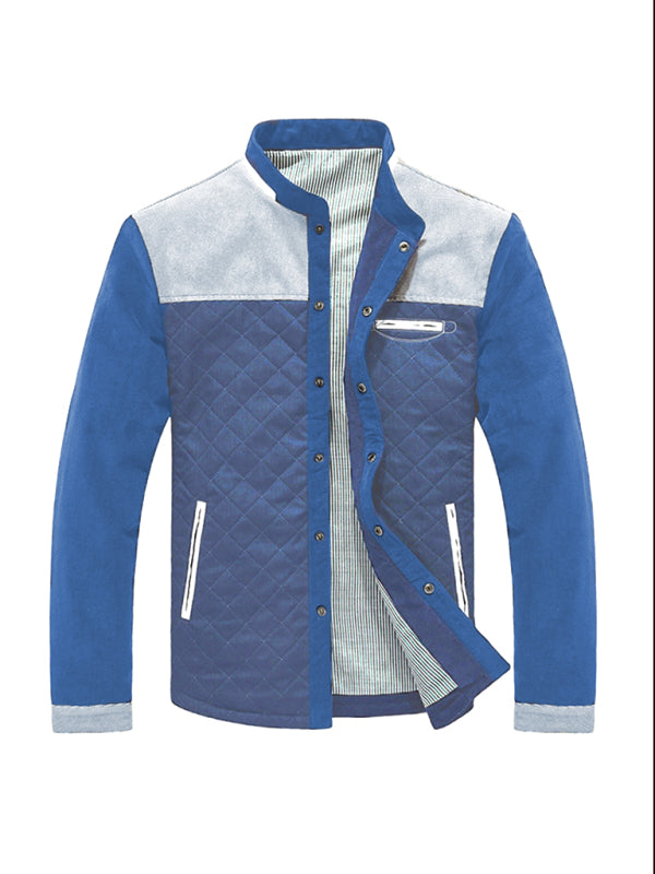 Side seam pocket thickened non-hooded blue casual youth jacket (Clear Blue)