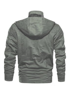 Men's Mid-Length Loose Stand Collar Hooded Cotton Top Youth Men's Jacket (Green)