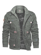 Men's Mid-Length Loose Stand Collar Hooded Cotton Top Youth Men's Jacket (Green)