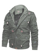Men's Mid-Length Loose Stand Collar Hooded Cotton Top Youth Men's Jacket (Green)