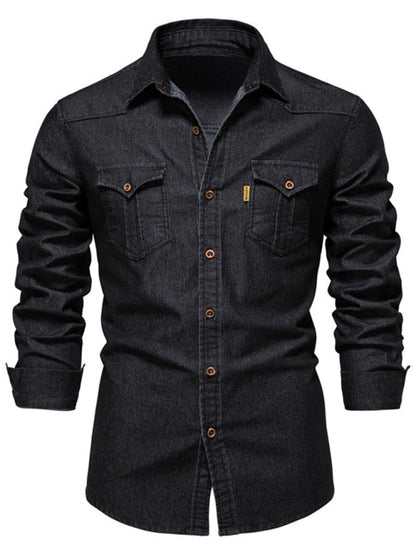 Denim non-iron shirt men's casual solid color non-iron men's long-sleeved shirt