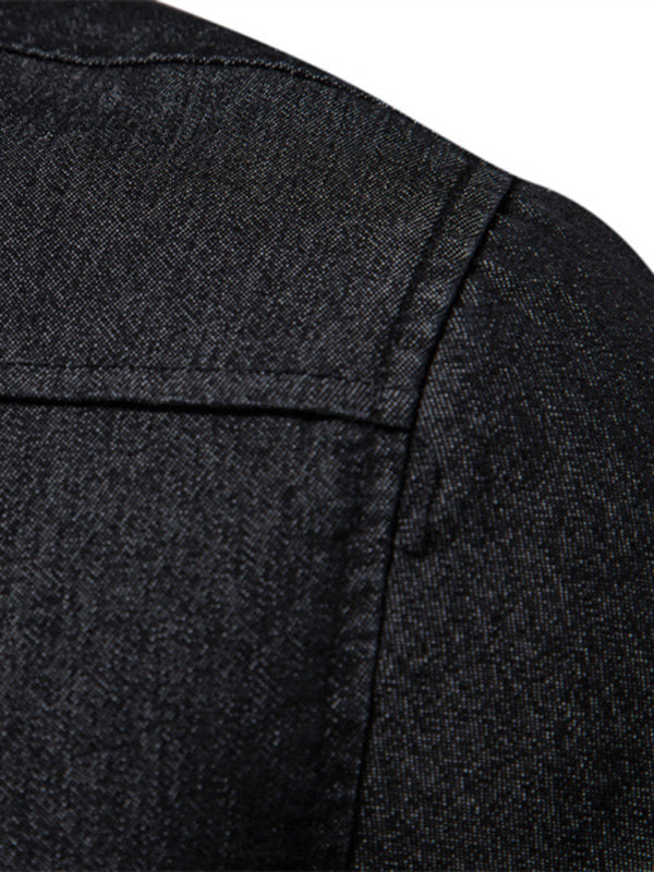 Denim non-iron shirt men's casual solid color non-iron men's long-sleeved shirt (Black)