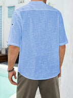 New Arrival Men's Comfortable Casual Linen Shirt With Long Sleeves (Clear Blue)