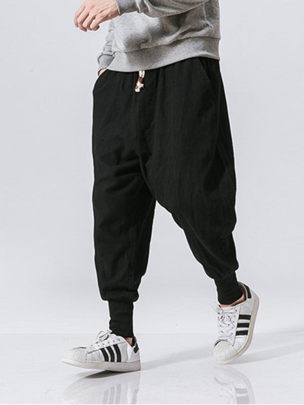 Linen Pants Men's Hip Hop Breathable Cotton Linen Trousers Solid Color Bloomers Casual Pants