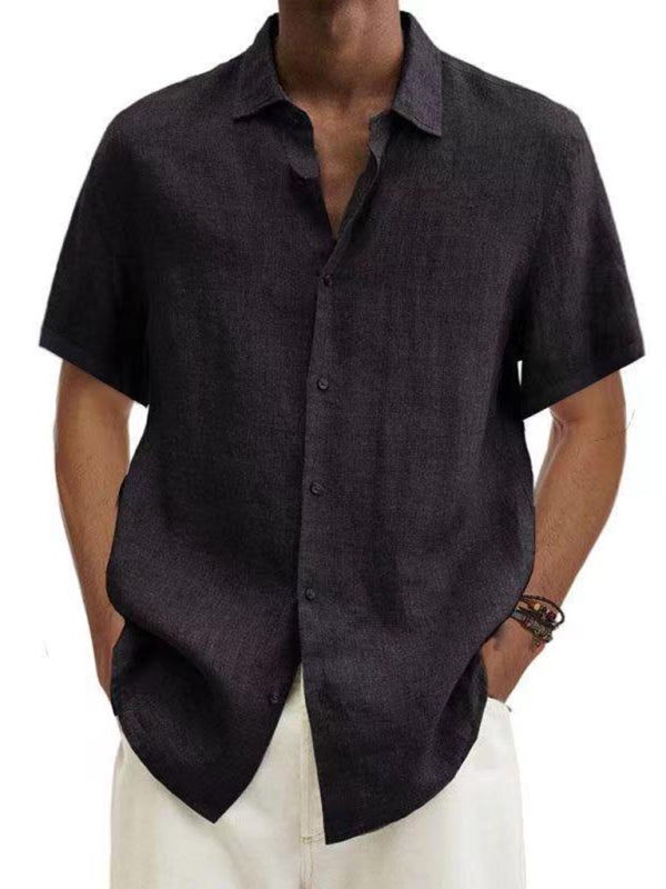 Men's Woven Casual Short Sleeve Shirt (Black)