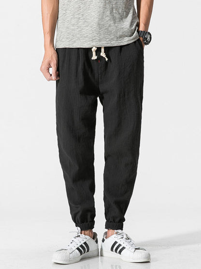 Men's woven cotton and linen casual harem trousers