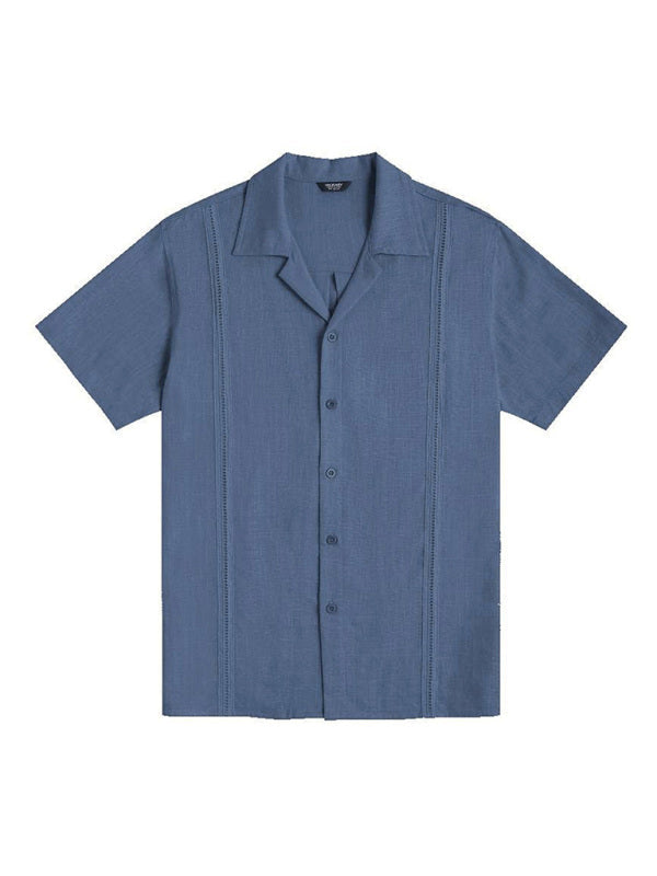 Men's Loose Casual Linen Shirt Cuban Guayabera Short Sleeve Beach Shirt