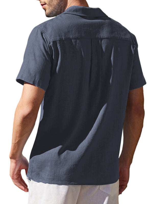 Men's Loose Casual Linen Shirt Cuban Guayabera Short Sleeve Beach Shirt