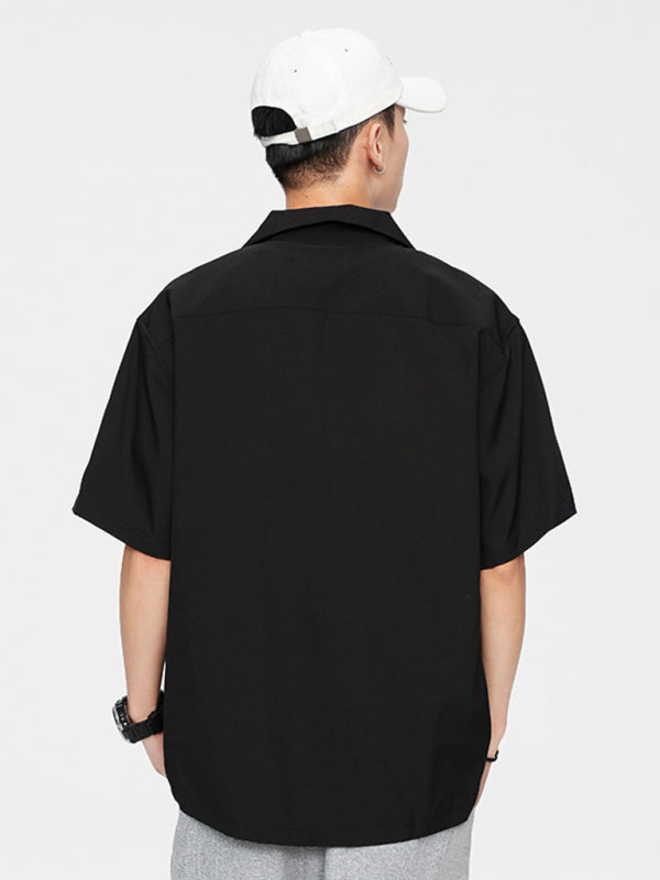 Loose Solid Color Casual Lapel Ordinary Short Sleeve Shirt Men