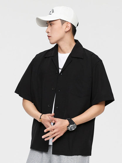 Loose Solid Color Casual Lapel Ordinary Short Sleeve Shirt Men